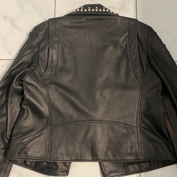 NWT Rebecca Minkoff WES MOTO leather jacket with pearls Black Medium - Picture 9 of 10